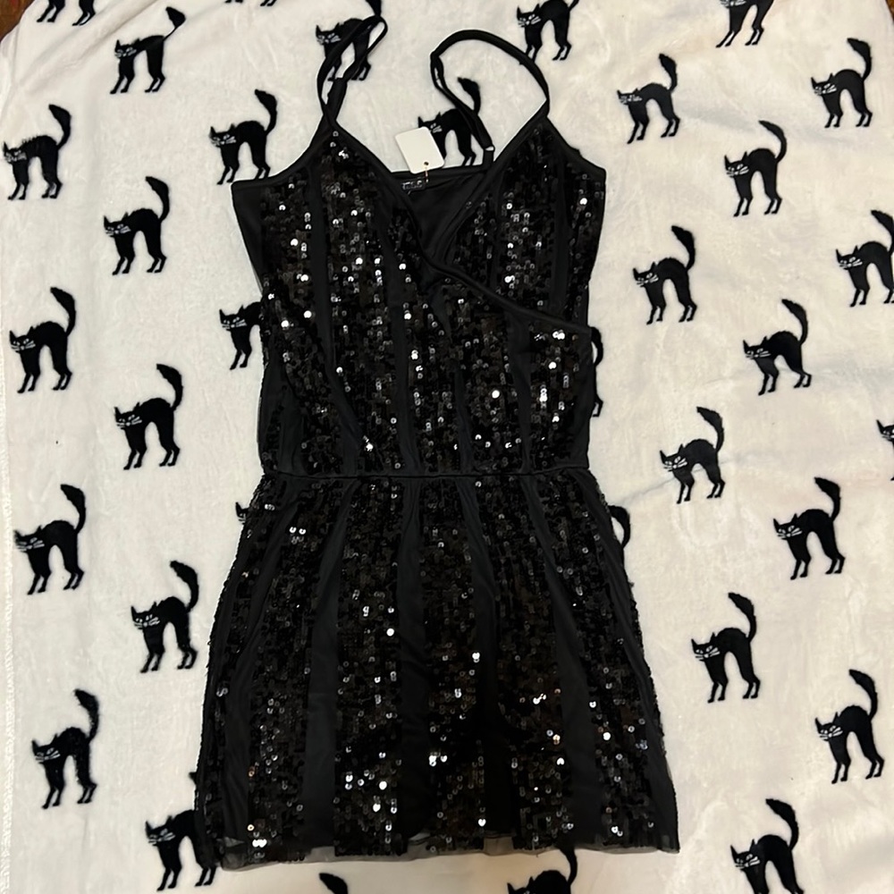 Women's Express Little Black Sequin Dress; Spaghetti Straps Size xs